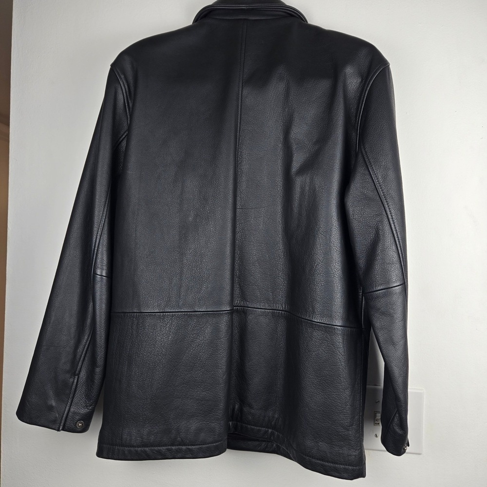 Brooks Brothers Mens Black Pebbled Leather Car Coat Button Front Jacket Small - Picture 5 of 14